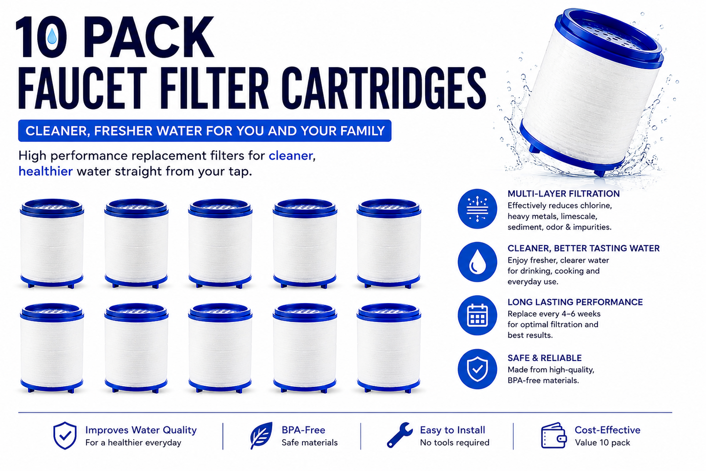 10-Pack Faucet Filter Replacement Cartridges